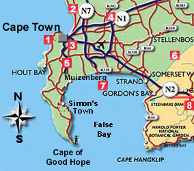 ... just click on: Map of
	- Areas around Cape Town 1- 8 
	- incl. suburbs and
	- street maps
